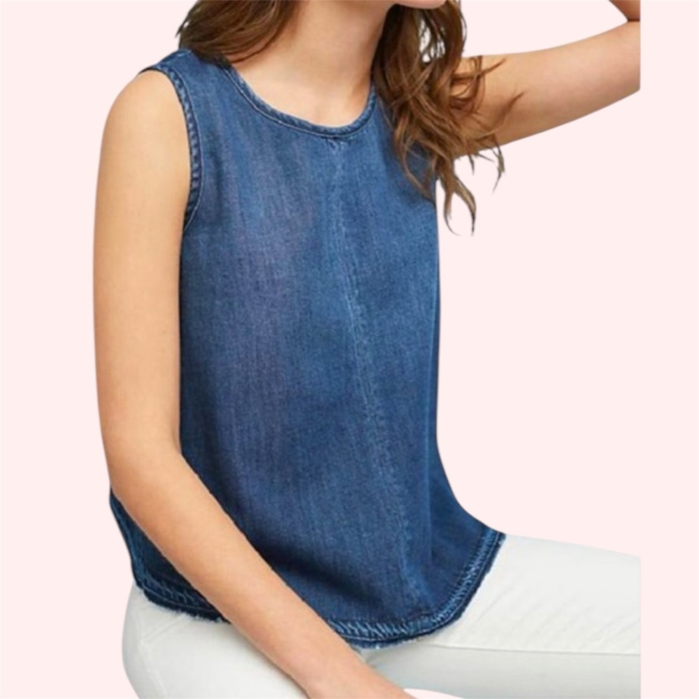 NWOT Velvet Heart Structured Tencel Denim Tank Button Side Contrast Stitch Sz S